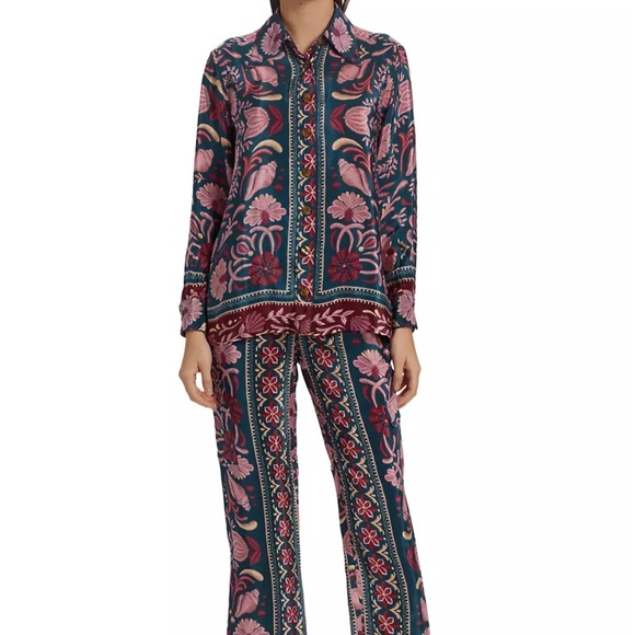 NW*O*T Farm Rio Seashell Flowers Shirt Pink Teal M - Picture 4 of 9